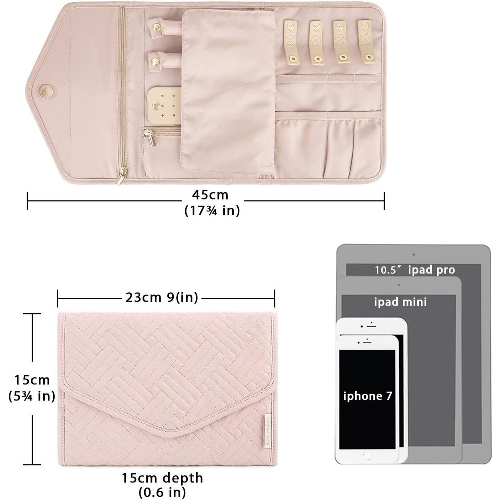 BAGSMART Quilted Travel Jewelry Organizer Case Soft Pink Magnetic‎ Closure NWT - Picture 9 of 9